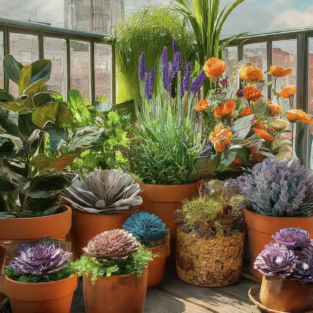 Artificial-flowers-in-a-urban-garden